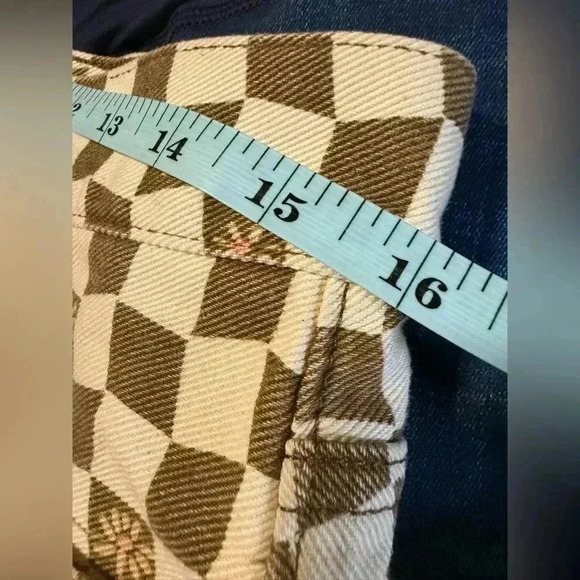 Madewell Brown Checker Daisy Print Mini Denim Skirt 70s Retro Vintage - NWT - Picture 4 of 9